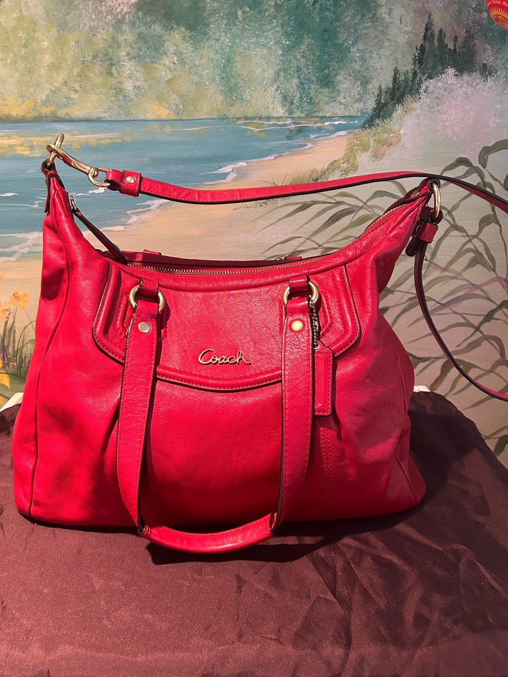 Y2k Coach Ashley Signature Cherry Red Leather Satchel/Shoulder Bag